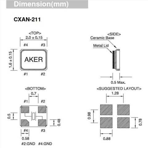 AKER晶振,贴片晶振,CXAN-211晶振,四脚无源晶振