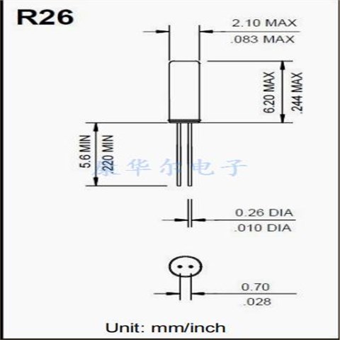 R26-32.768-12.5-CL61-NS1,石英晶体谐振器,拉隆晶振,圆柱晶振