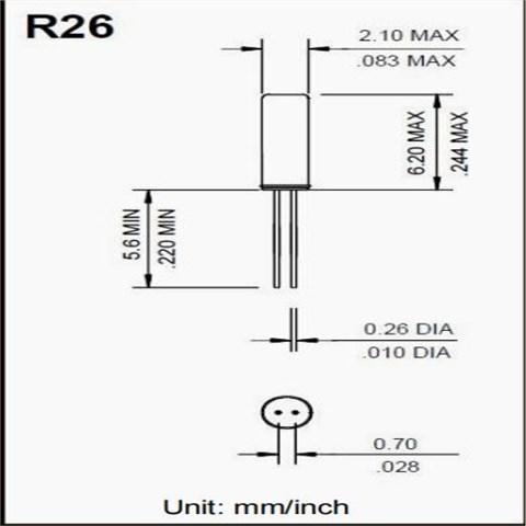 R26-32.768-12.5-EXT-5PPM,欧美晶振,拉隆石英晶振,2162mm