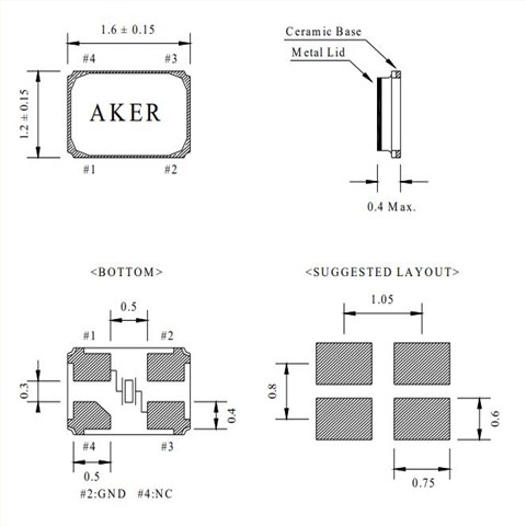 C16-32.000-8-3030-X-R,AKER谐振器,1612mm,SMD晶振