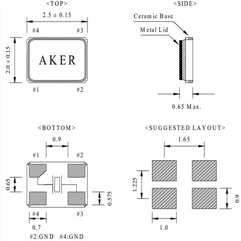 C2E-24.000-10-1010-R,AKER进口晶振,环保石英晶振,2520mm